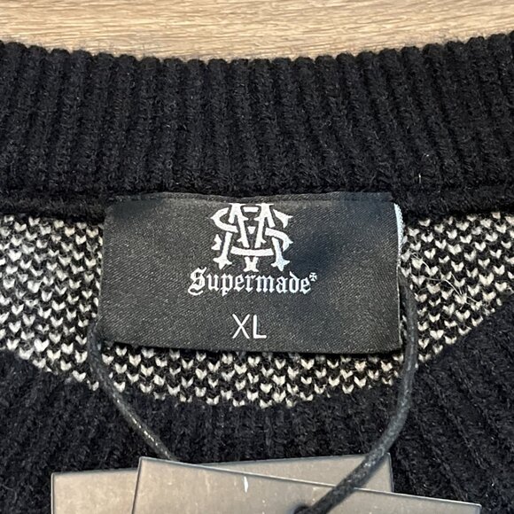 Men's Supermade Knit Sweater SZ XL Black Spider Web Streetwear Frayed NWT - Picture 5 of 8